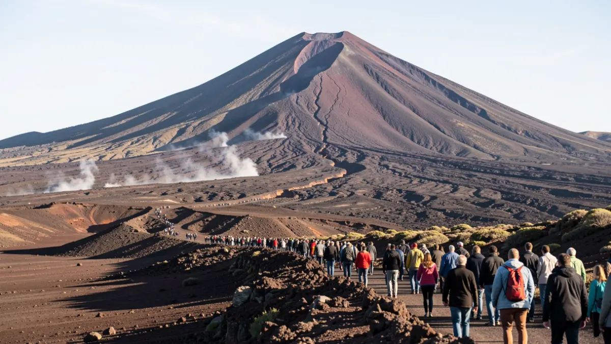 Volcanic landscape of Tenerife with Teide and signs of seismic activity.