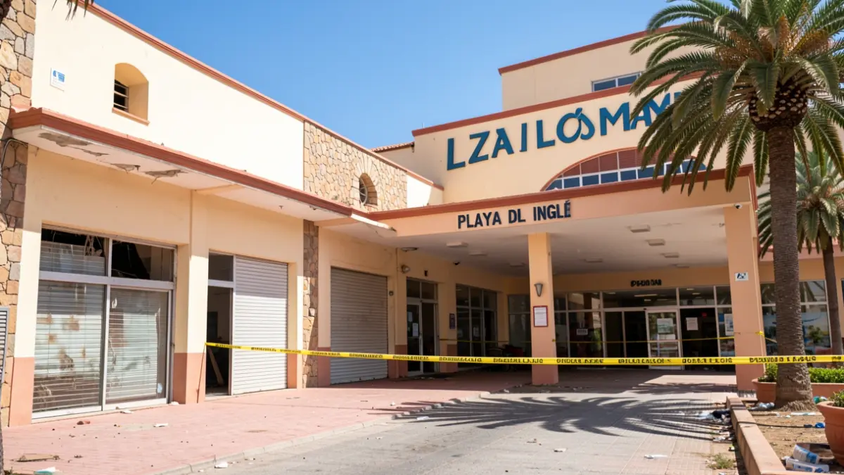 Imagen genérica del centro comercial Plaza Maspalomas con cinta policial.
