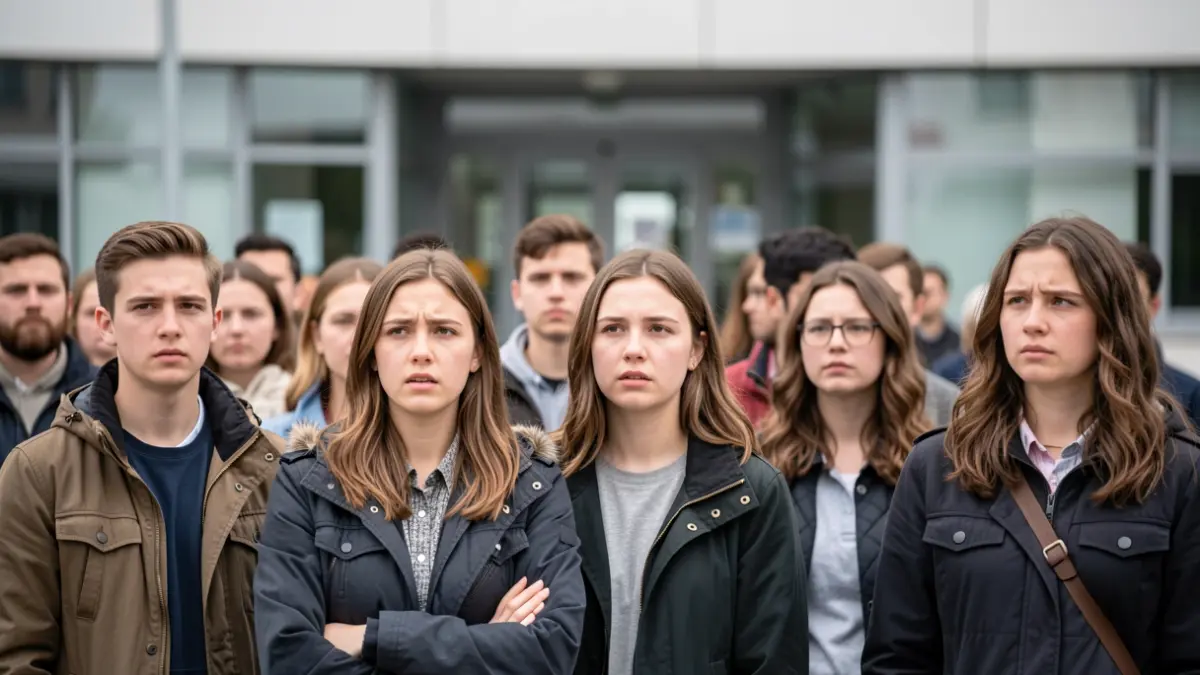 Imagen genérica de jóvenes preocupados frente a un centro de servicios sociales.