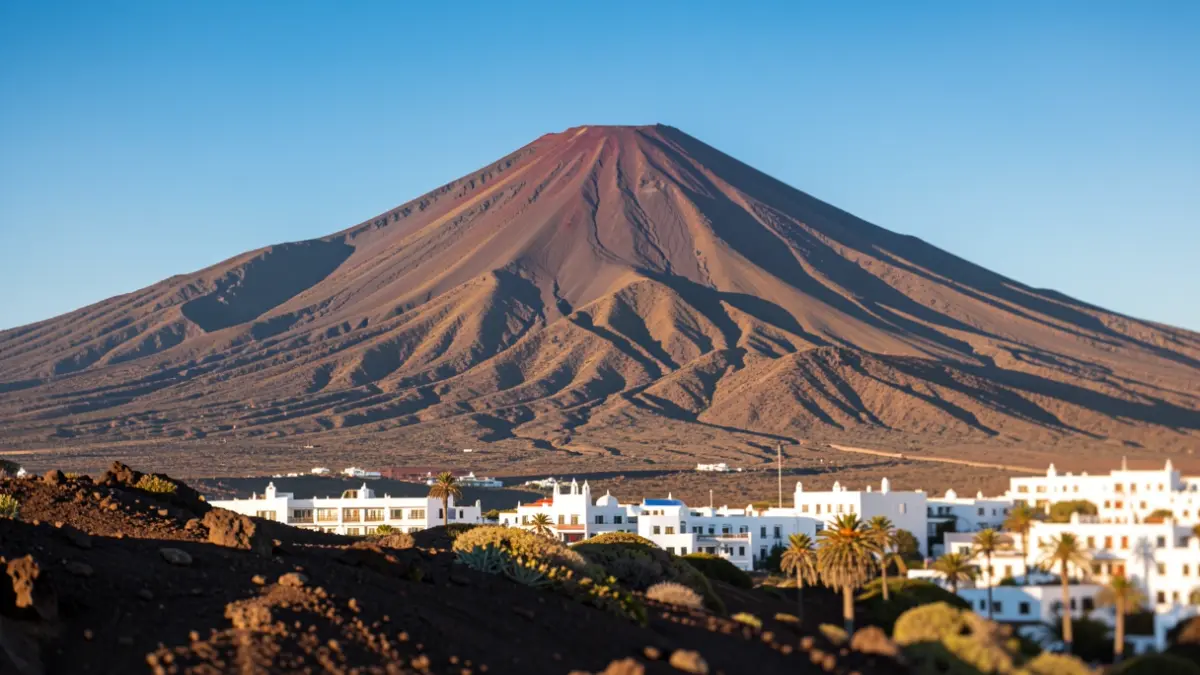 Imagen genérica del paisaje volcánico de Canarias con arquitectura tradicional.