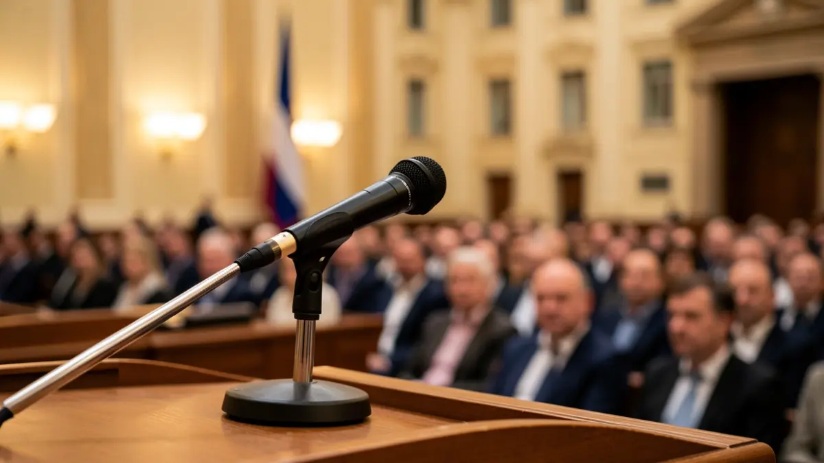 Generic image of a microphone on a podium in Congress.