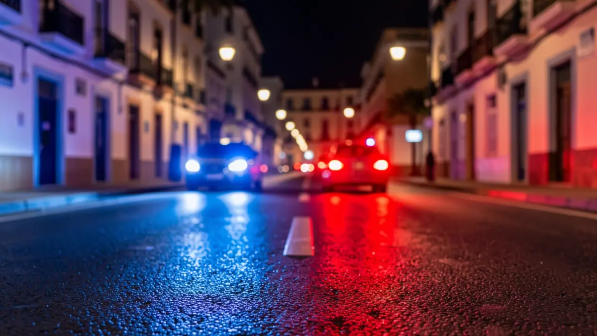 Imagen genérica de luces de emergencia reflejadas en el asfalto durante una intervención nocturna.
