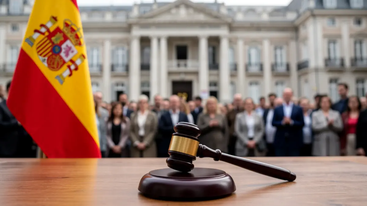 Generic image of a Spanish flag and a judge's gavel on a desk.
