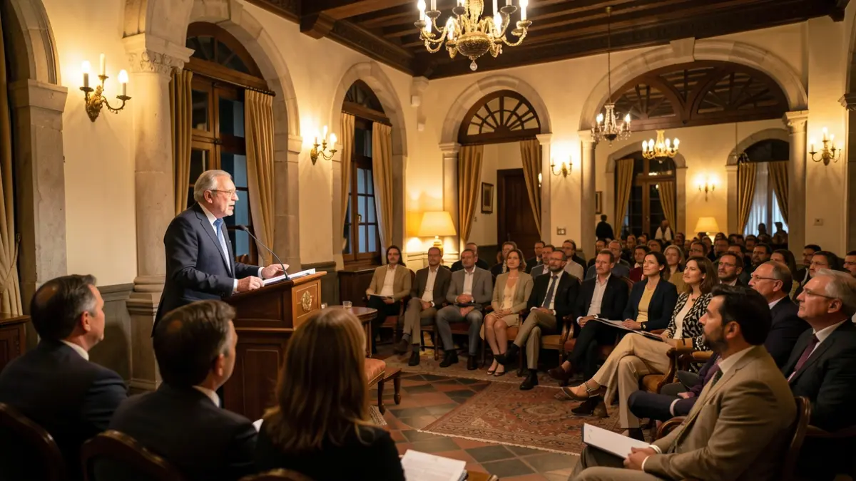 Generic image of a geopolitics lecture in a historic hall.