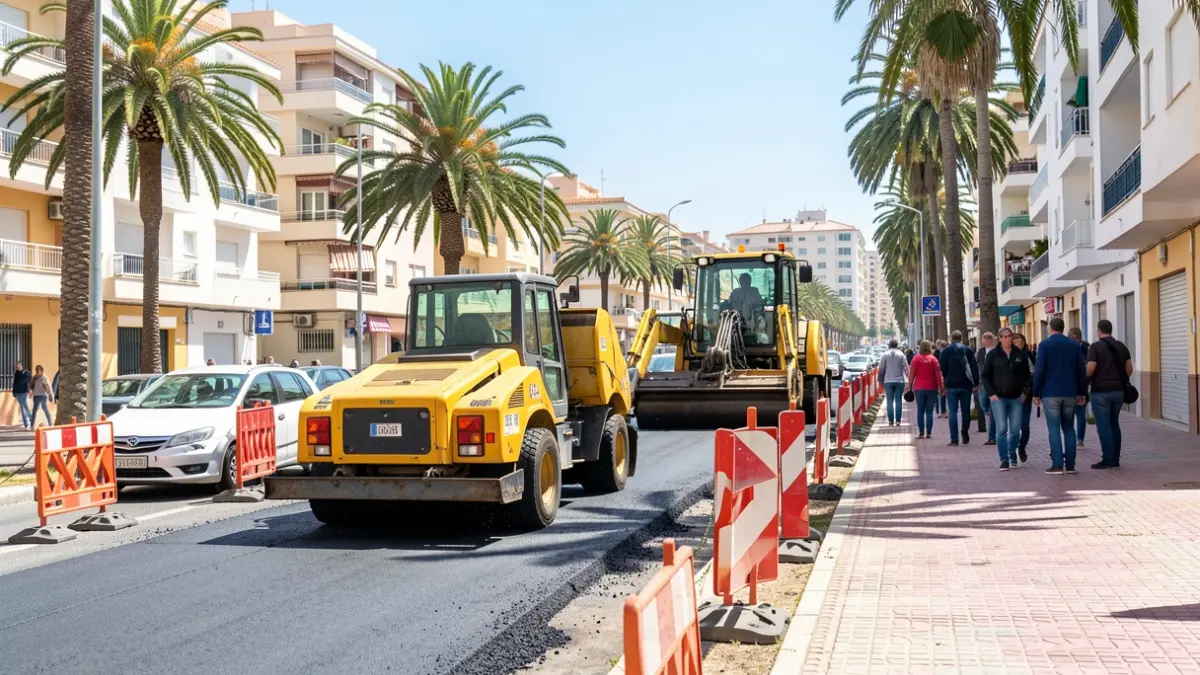 Imagen de obras de repavimentación en el barrio de Alcaravaneras, Las Palmas de Gran Canaria.
