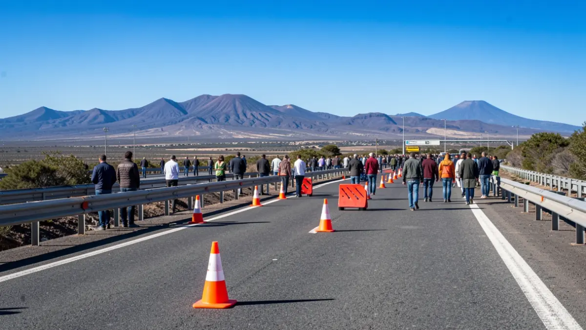 Imagen genérica de obras en una carretera de Canarias con señalización de cortes de tráfico.