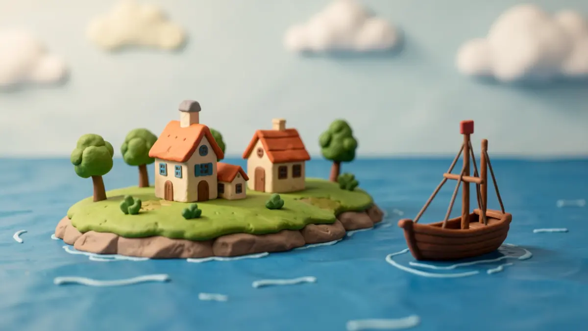 Imagen genérica de una isla aislada con figuras de plastilina animadas.