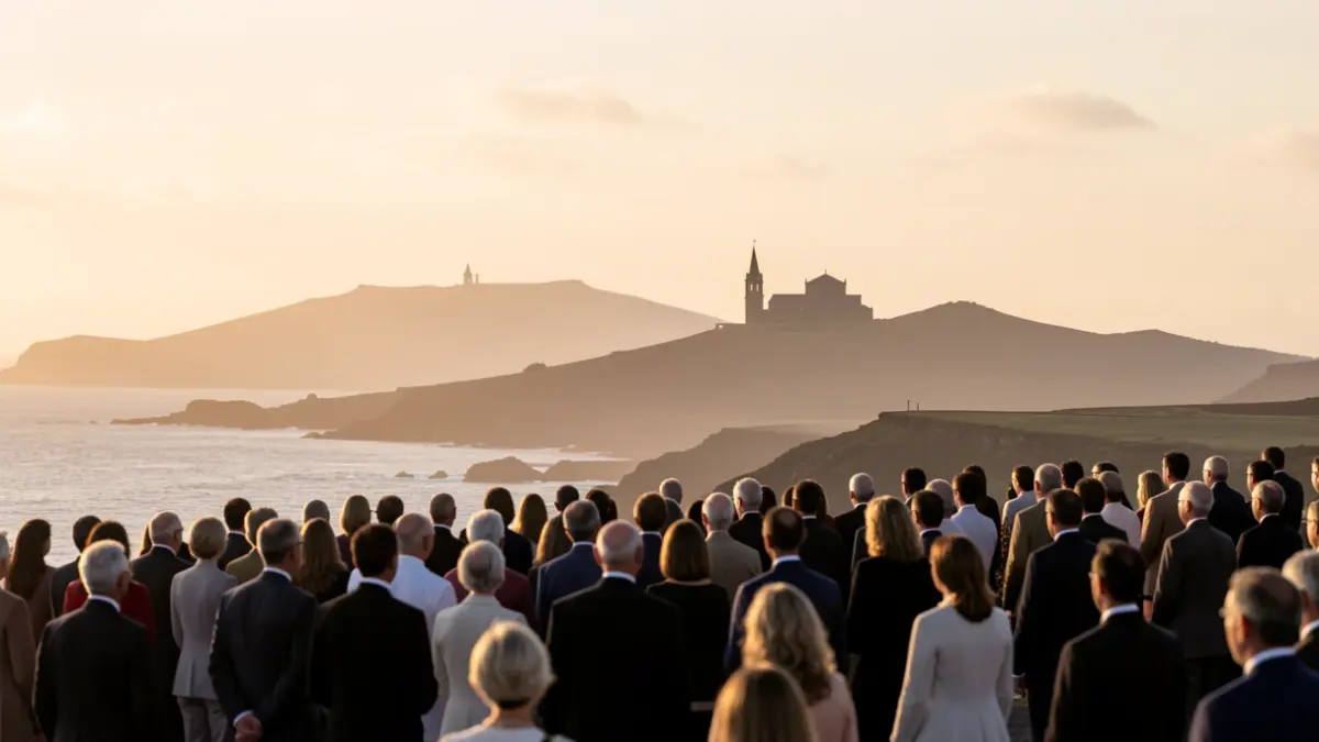 Imagen simbólica de la visita papal a Canarias con paisaje volcánico y el mar al fondo.