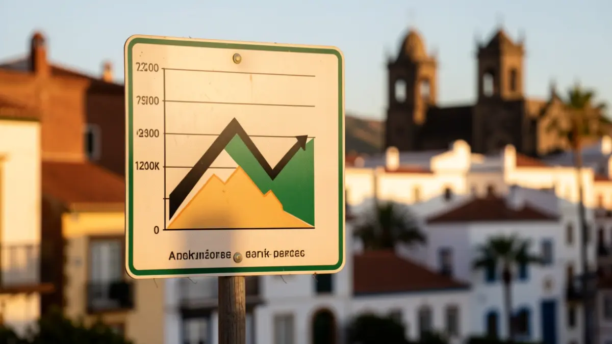 Imagen genérica de un gráfico de precios de alquiler cayendo sobre un fondo de la ciudad de Las Palmas de Gran Canaria.