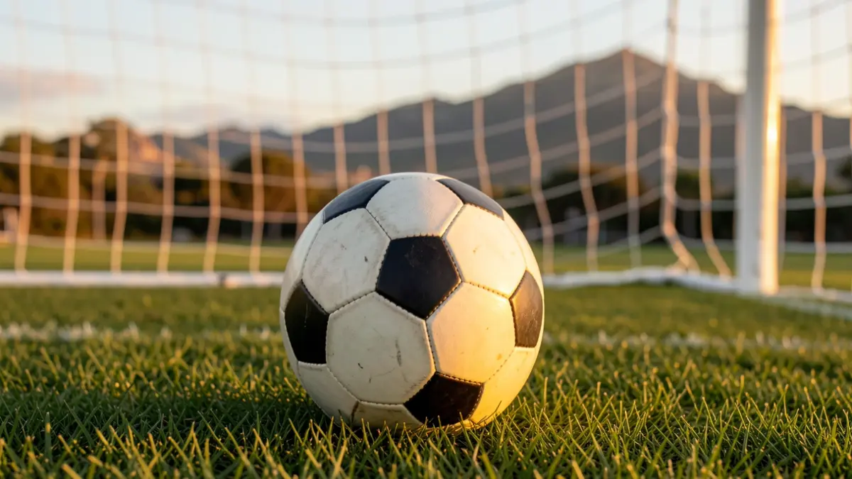 Imagen genérica de un balón de fútbol sobre césped con la red de portería desenfocada.
