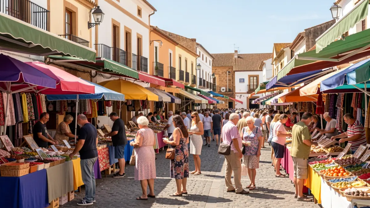 Imagen genérica de un mercado al aire libre en Santa Cruz de Tenerife con puestos de venta y gente comprando.
