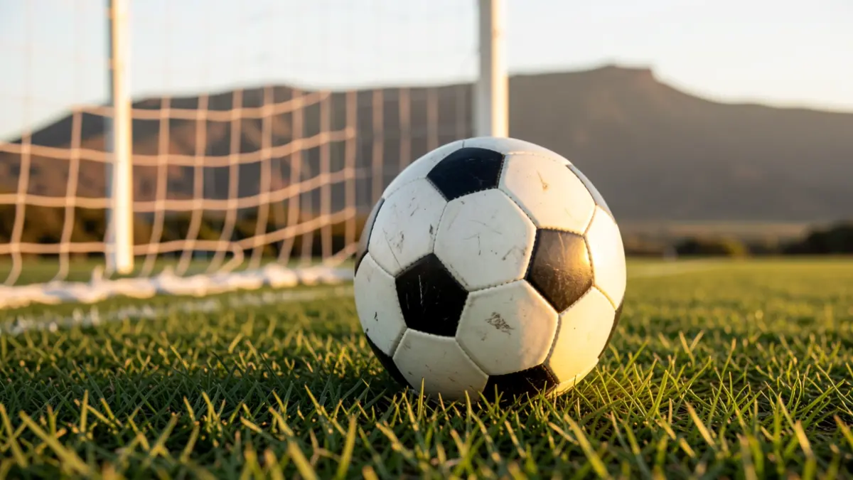 Imagen genérica de un balón de fútbol sobre césped con la red de portería desenfocada.