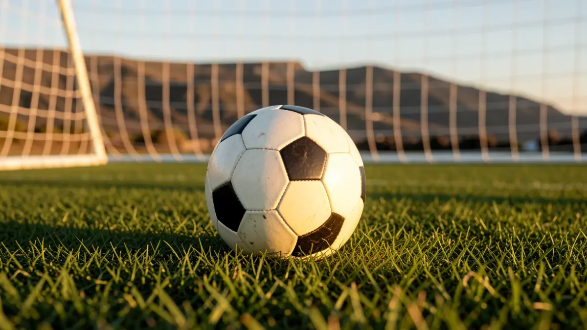 Imagen genérica de un balón de fútbol sobre césped con la red de una portería desenfocada al fondo.