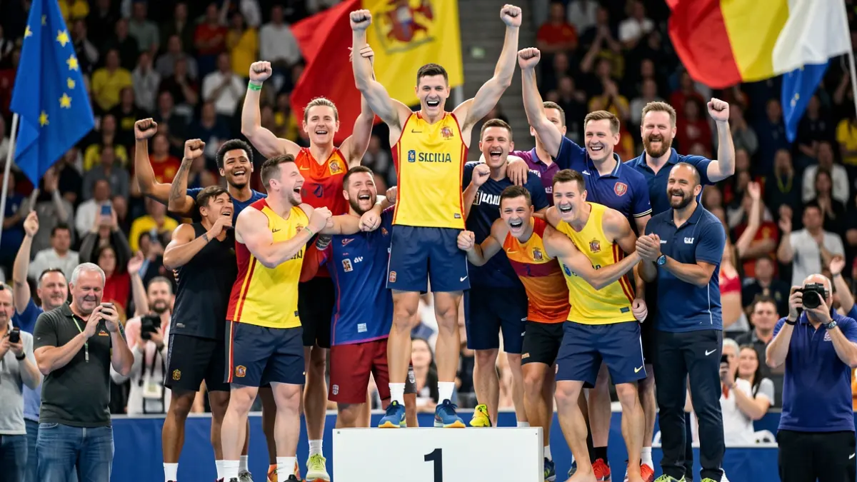 Generic image of athletes celebrating on a European competition podium.