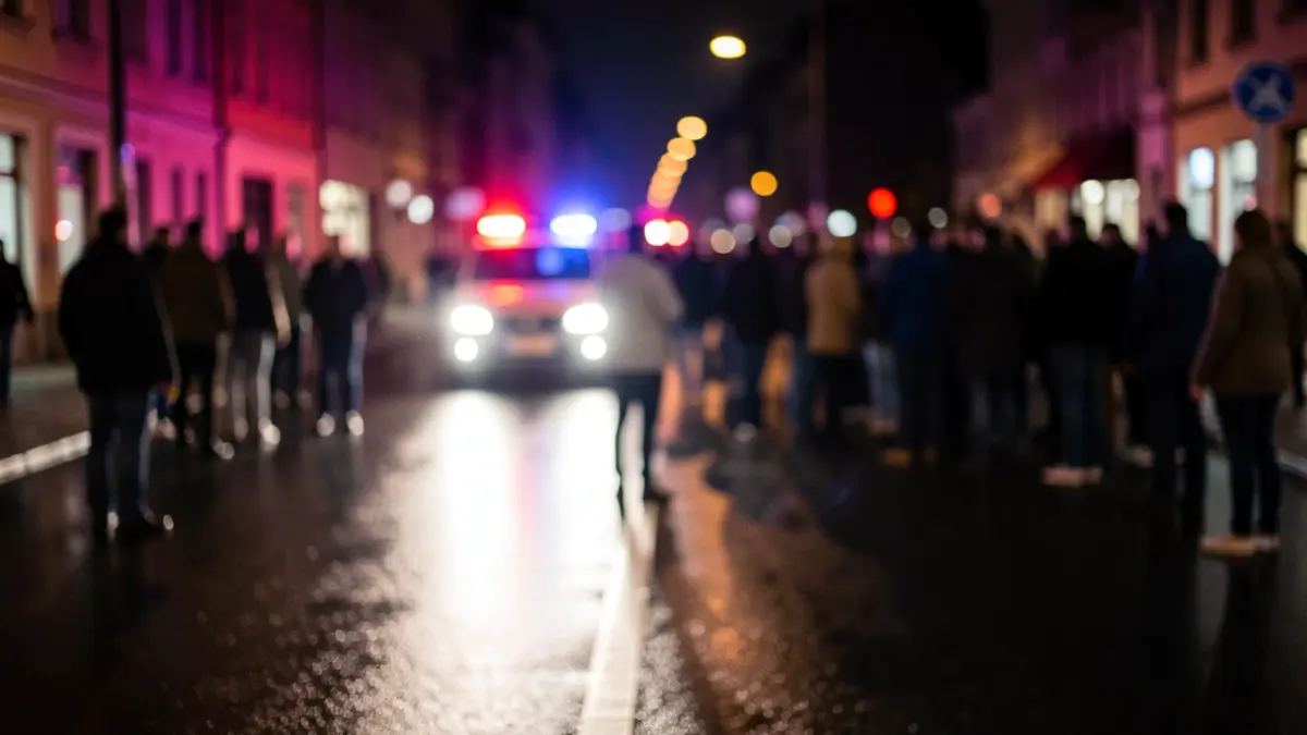 Generic image of police emergency lights reflecting on wet asphalt at night.