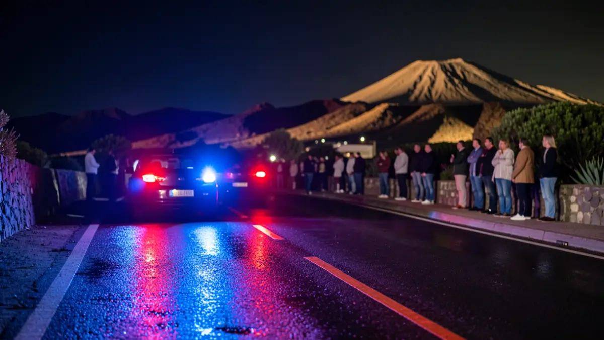 Imagen genérica de luces de emergencia policiales reflejándose en el asfalto mojado por la noche.