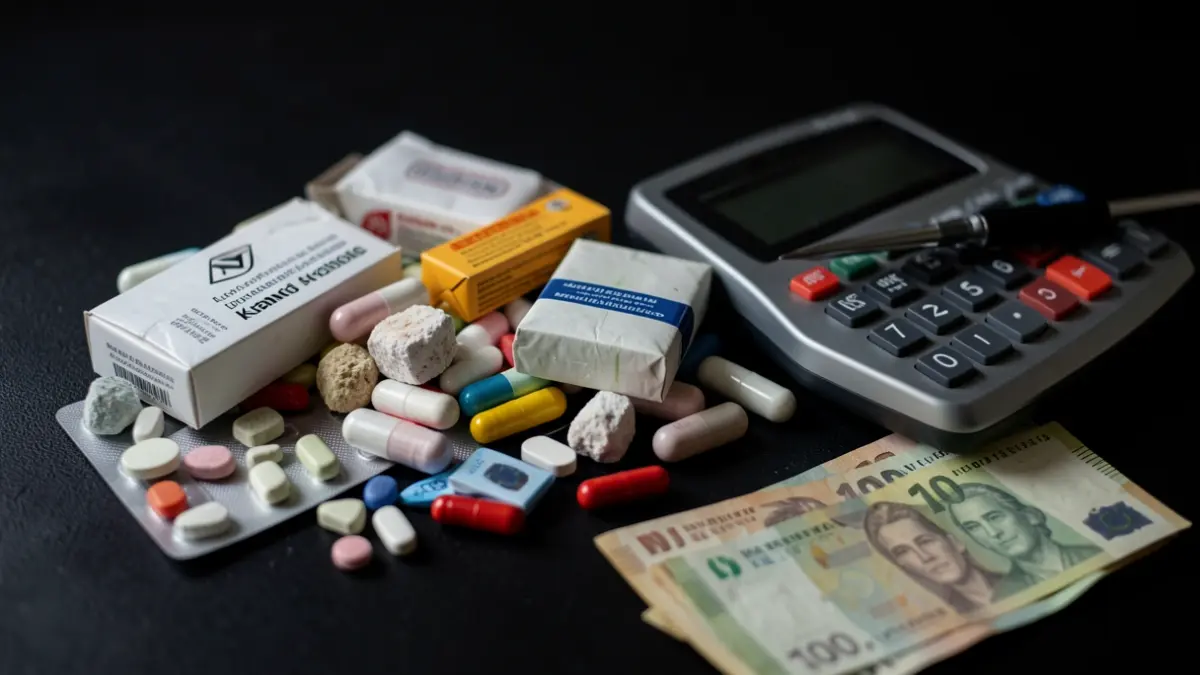 Image of seized drugs, a precision scale, and cash.