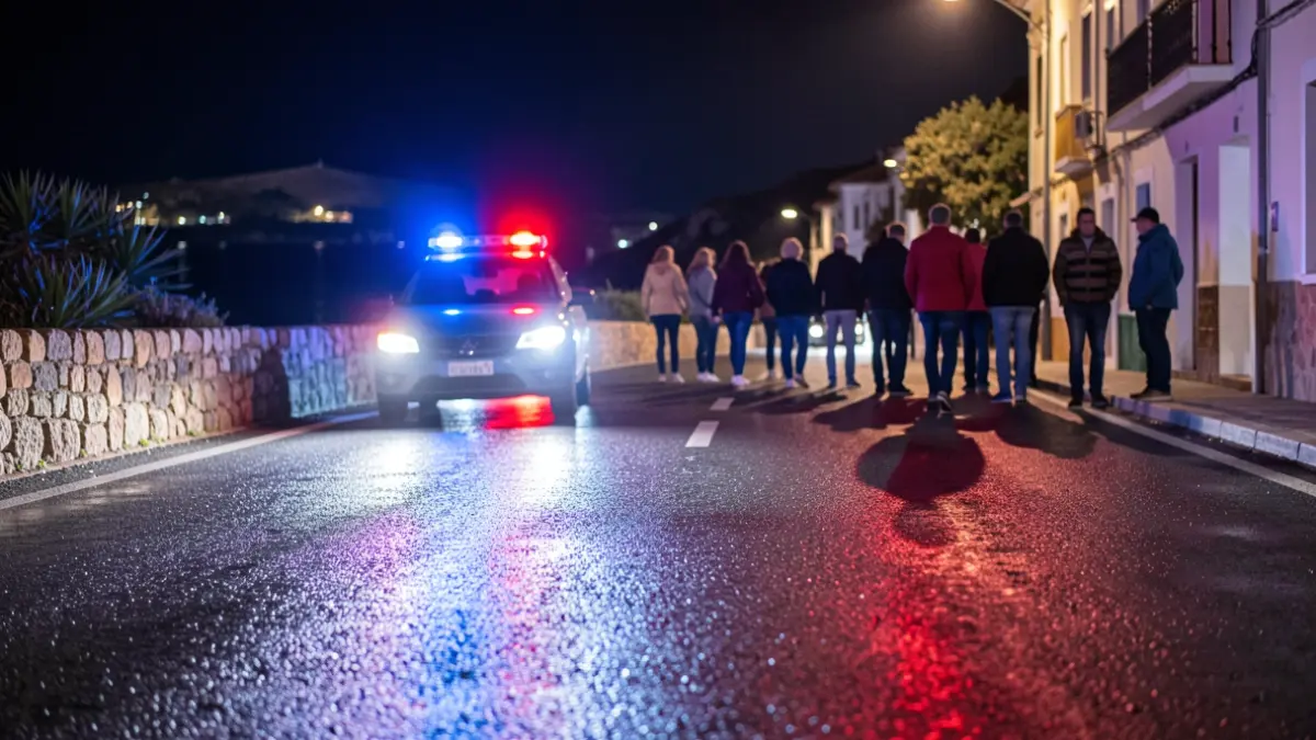 Imagen genérica de luces de emergencia policiales reflejándose en el asfalto mojado por la noche.