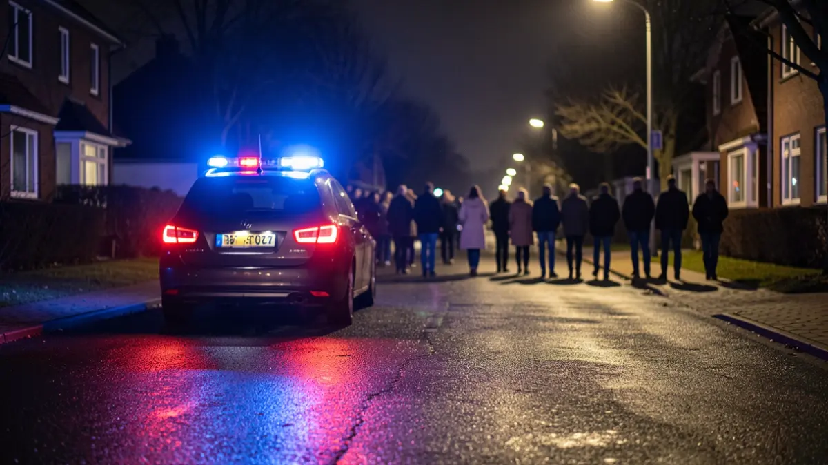 Imagen genérica de luces de emergencia policiales reflejándose en el asfalto mojado por la noche.