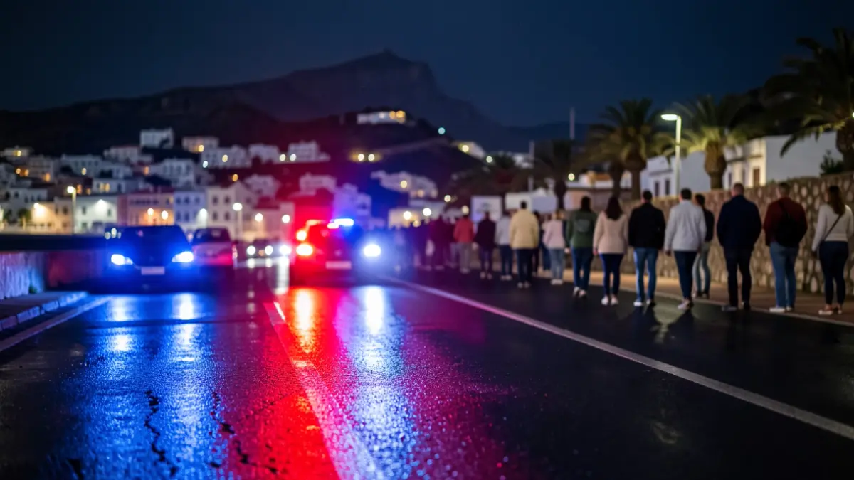 Generic image of police emergency lights reflecting on wet asphalt at night.