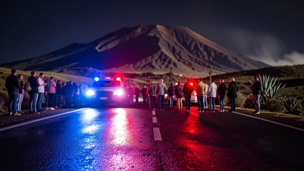 Generic image of police emergency lights reflecting on wet asphalt at night.