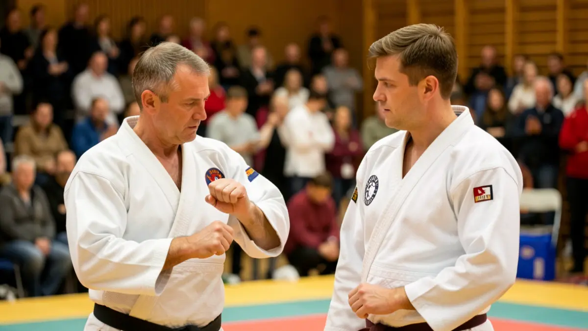 Imagen de dos entrenadores de judo recibiendo una titulación internacional.