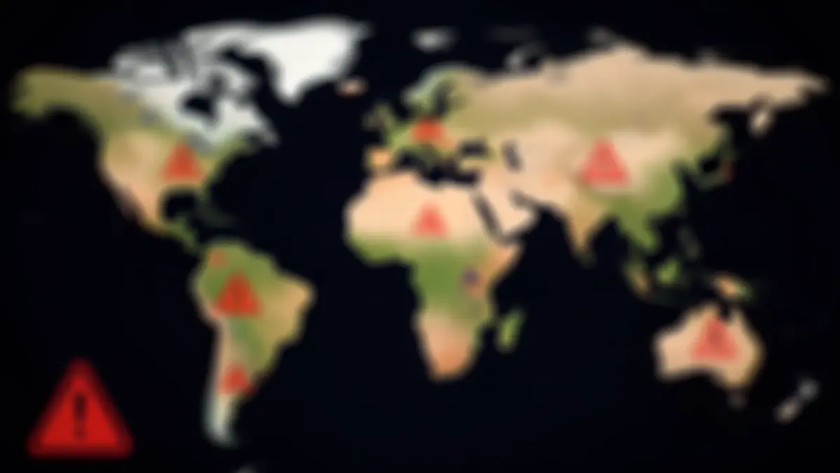 Generic image of a global health alert with warning symbols.