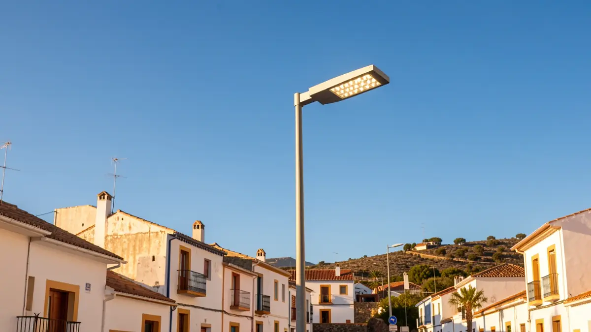 Imagen genérica de una luminaria LED de alumbrado público en un entorno rural.
