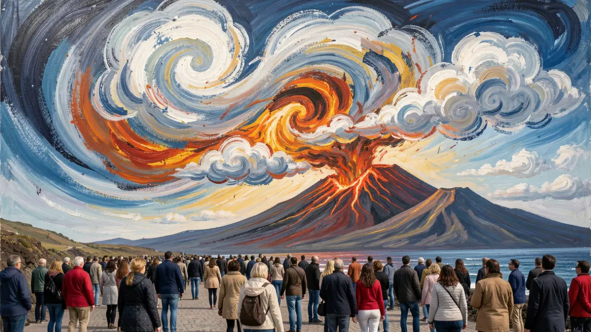 Abstract image representing climate change and its effects on weather, with elements of Tenerife's volcanic landscape.