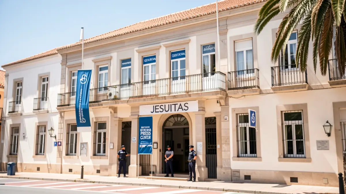 Image of the Jesuitas school in Las Palmas de Gran Canaria set up as an International Press Center for the papal visit.