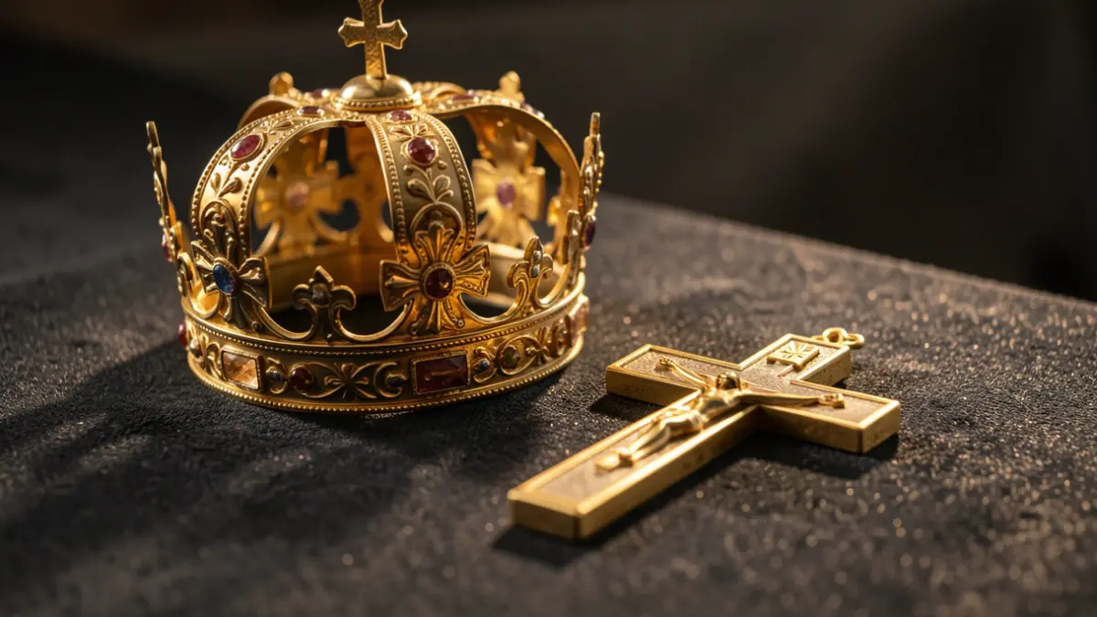 Imagen genérica de una tiara papal y una cruz católica.