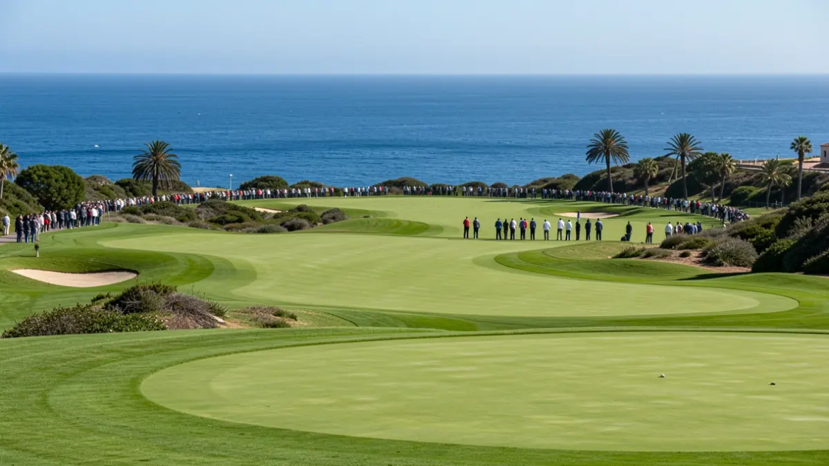 Imagen genérica de un campo de golf en Canarias con el océano Atlántico de fondo.