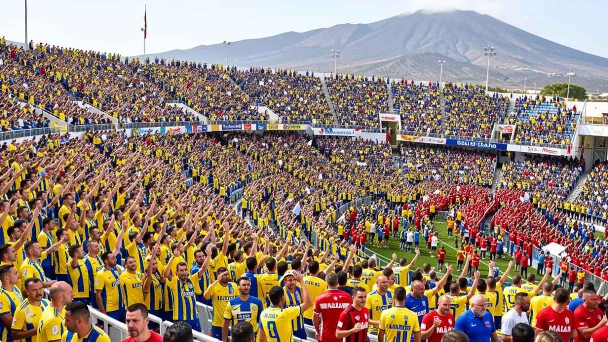 Generic image of a packed football stadium with UD Las Palmas and Málaga fans.