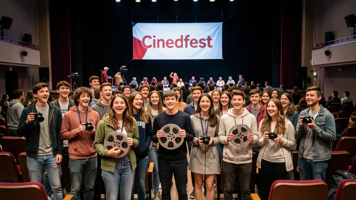 Imagen genérica de jóvenes celebrando un festival de cine educativo.