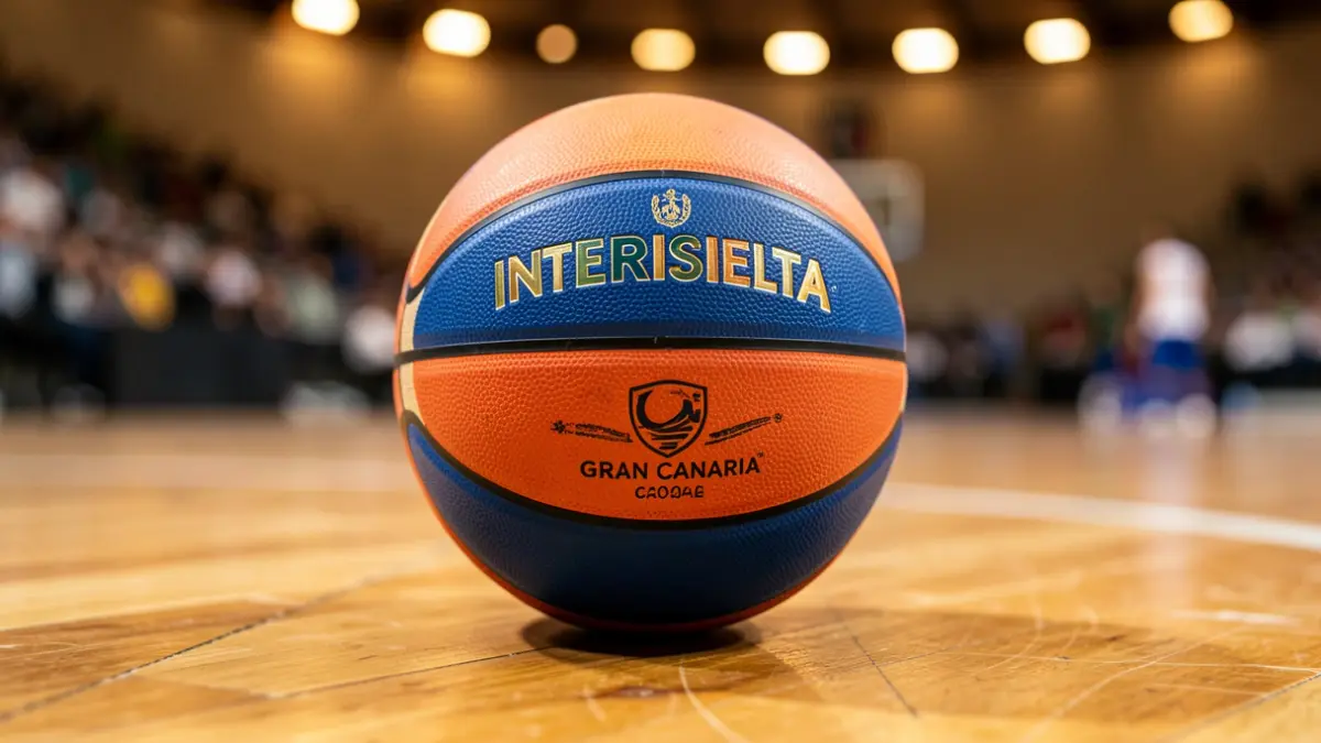 Balón de baloncesto del Interisleta Gran Canaria sobre la cancha.