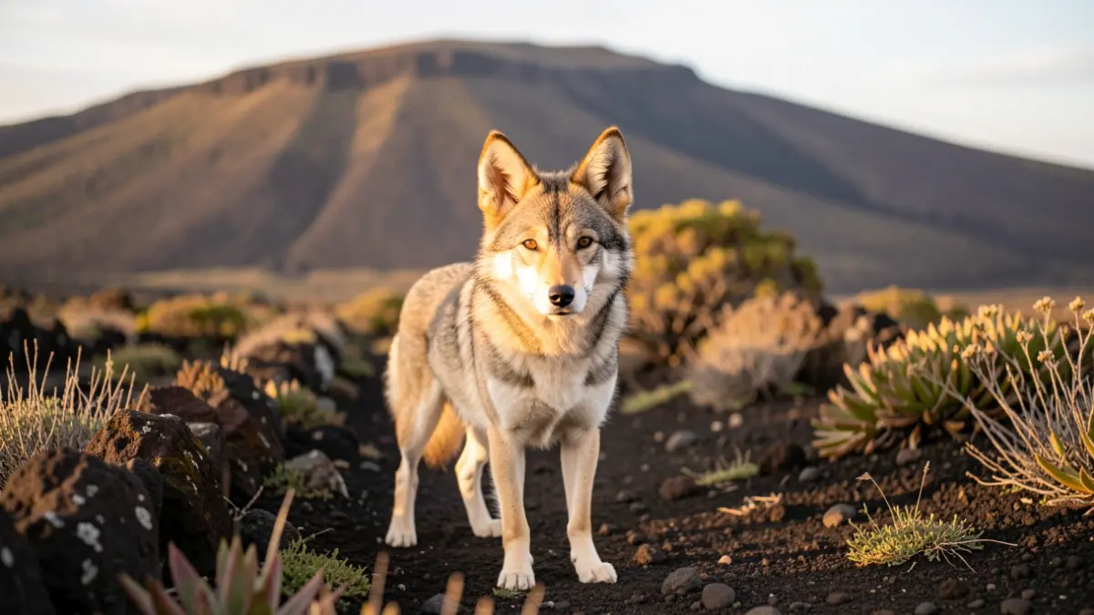 Imagen del lobito herreño, un perro de aspecto lobuno, en su entorno natural de El Hierro.
