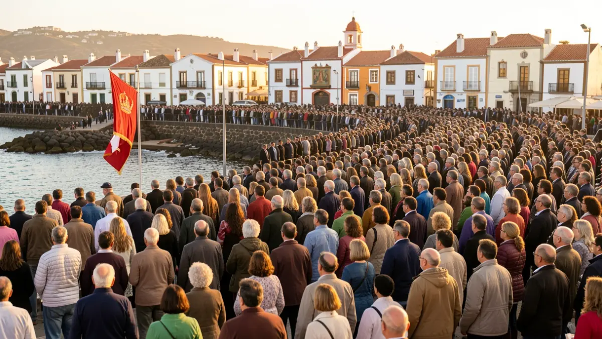 Generic image of a crowd gathered at a port in the Canary Islands during the Pope's visit.
