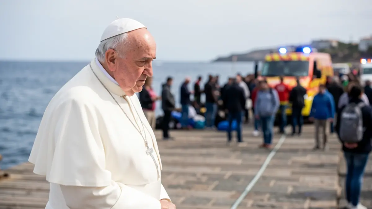 Image of Pope Francis in Arguineguín, Gran Canaria, showing concern for the situation of migrants.