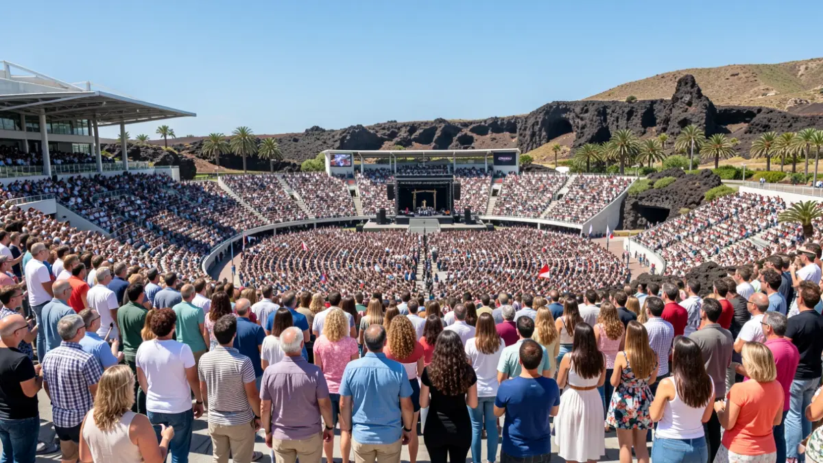 Generic image of a large crowd gathered in a stadium in Canarias, anticipating a major event.