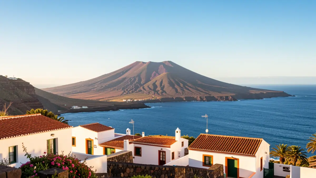 Generic image of the island of Tenerife with its volcanic landscape and traditional architecture.