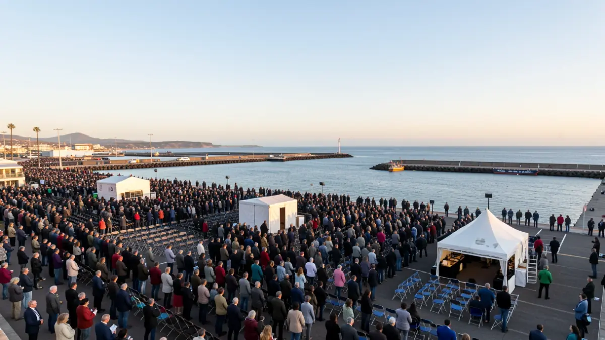 Image of the port of Santa Cruz de Tenerife preparing for a large gathering.