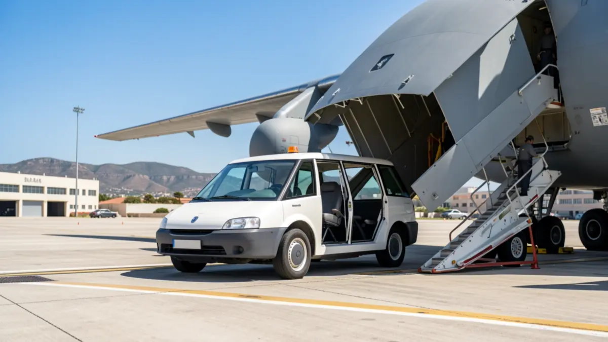 El papamóvil es descargado de un avión militar en Gran Canaria.