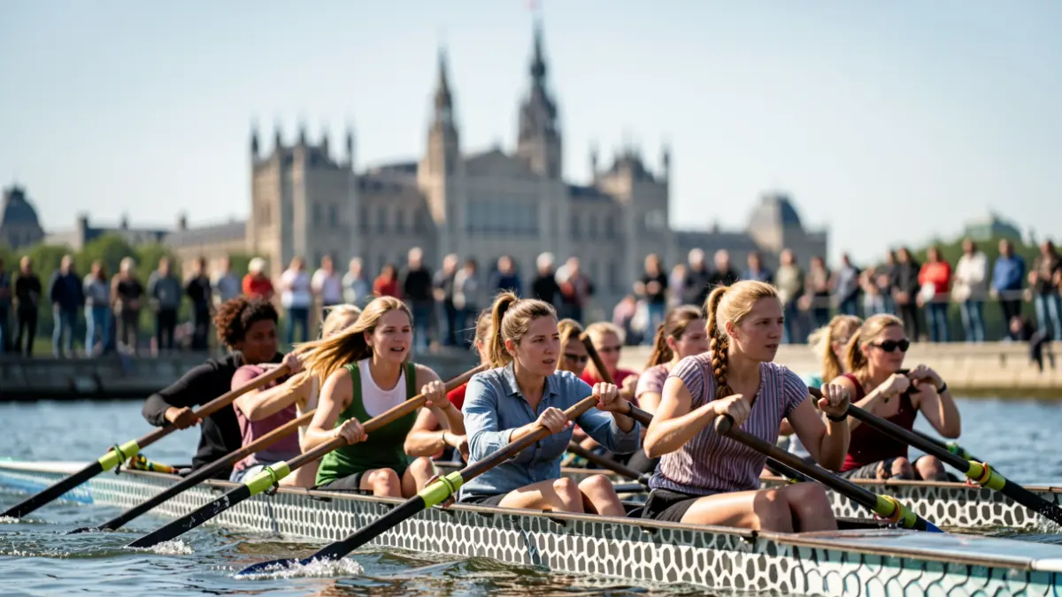 Imagen de mujeres supervivientes de cáncer de mama compitiendo en una embarcación de dragon boat.