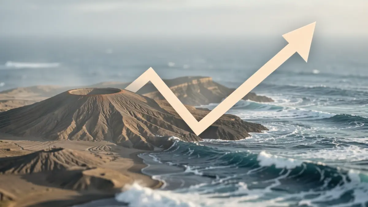 Generic image of economic indicators with volcanic and marine textures.