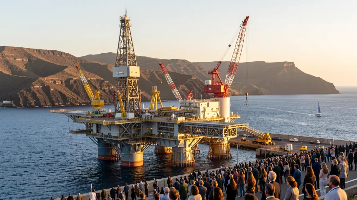Plataforma petrolífera 'Noble Globetrotter I' atracada en el Puerto de Arrecife, Lanzarote, para mantenimiento y aprovisionamiento.
