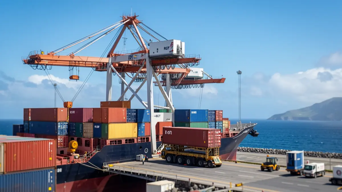 Nuevas grúas híbridas llegando al Puerto de Las Palmas para la terminal de contenedores.