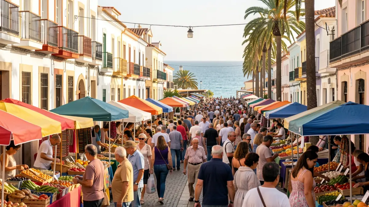 Imagen genérica de un mercado callejero en Santa Cruz de Tenerife con puestos y gente.