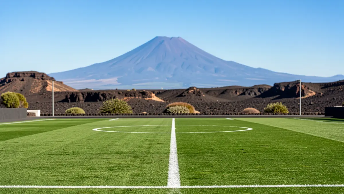 Generic image of a football pitch in the Canary Islands with Teide in the background.