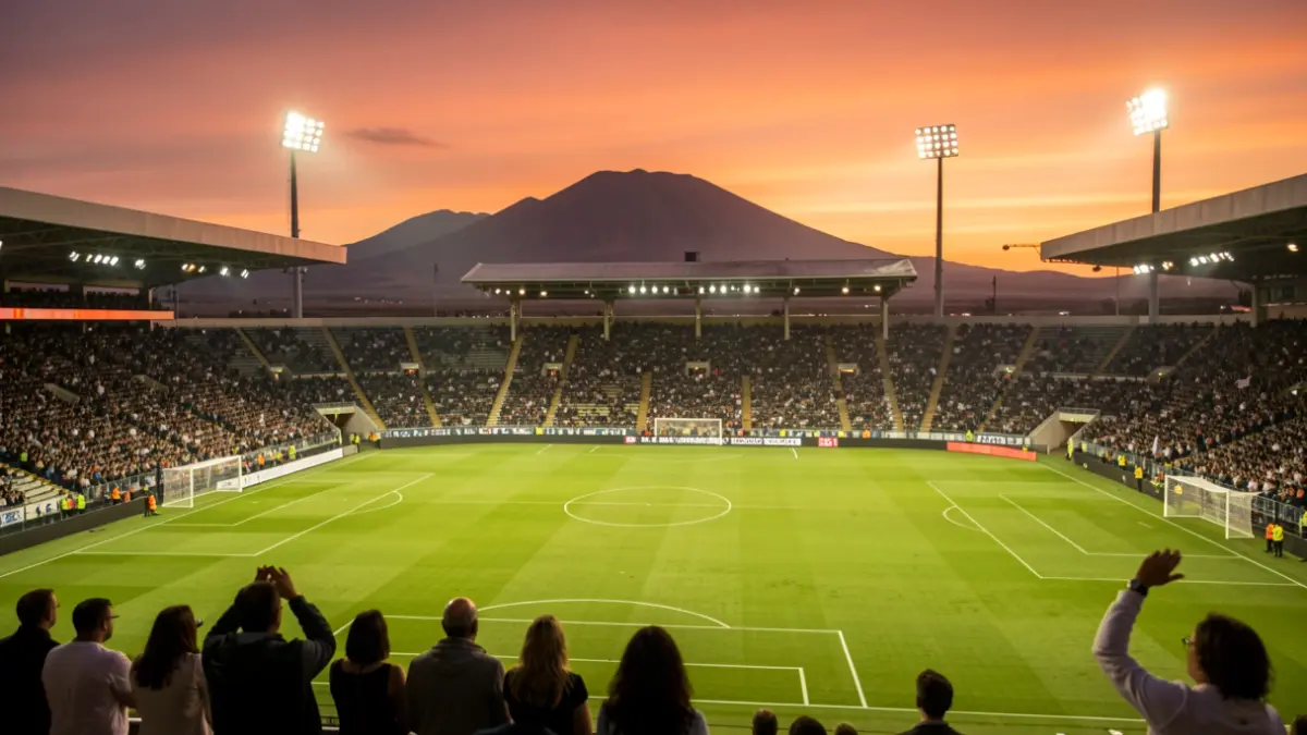 Generic image of a football stadium in the Canary Islands at sunset.