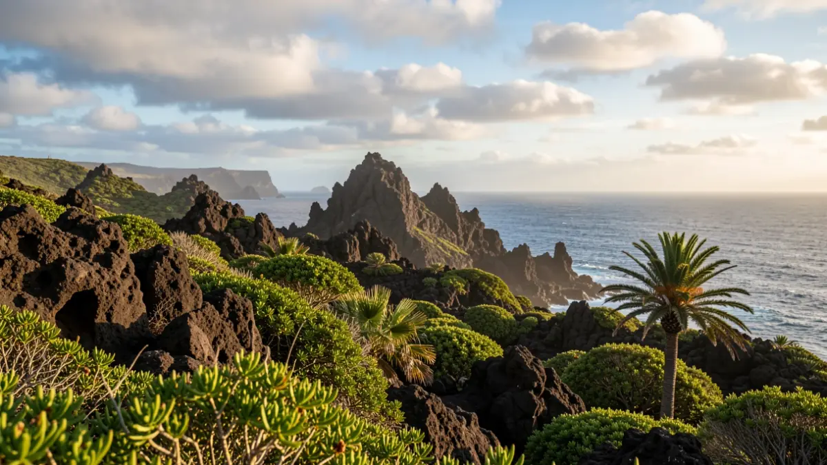 Imagen genérica del paisaje de Canarias con formaciones volcánicas y vegetación.